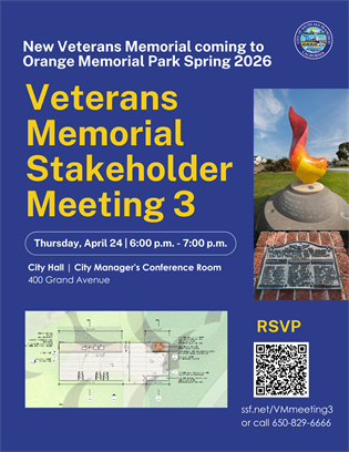 Veterans Memorial render, eternal flame, and current memorial plaque